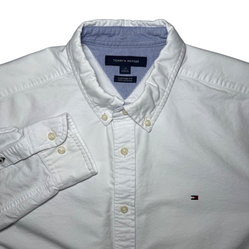 Tommy Hilfiger Custom Fit Oxford Long Sleeve Button Down Shirt Mens Large White